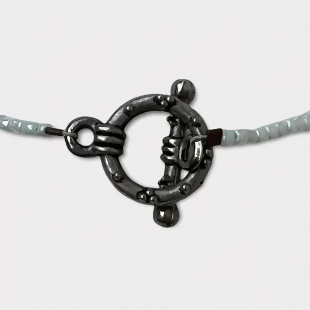 Beautiful seed bead wire necklace with Blue Center Bead and Metal 24 inch length - Picture 2 of 6